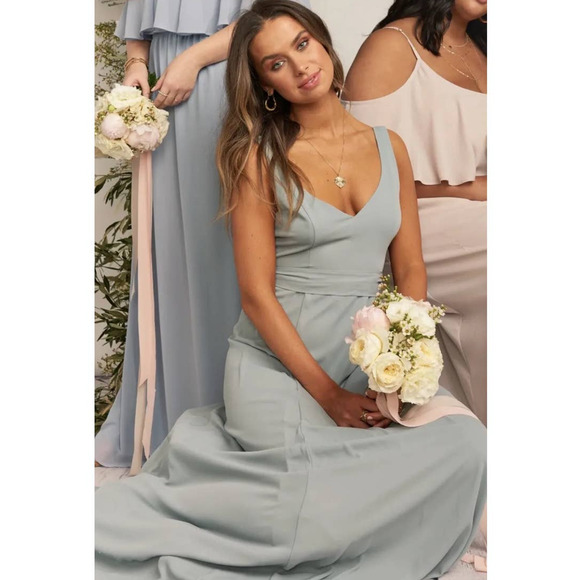 Show Me Your MuMu Jenn Maxi Dress Silver Sage Crisp Medium NWT - Picture 4 of 11